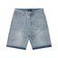 MIXED EMOTION Rhinestone Logo Vintage‑Wash Denim Jorts