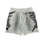 MIXED EMOTION Gothic Side‑Print Frayed Sweat Shorts
