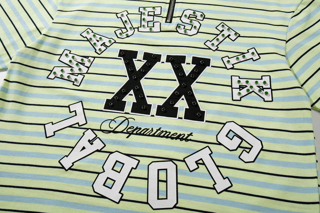MAJESTIK XX Global Striped Half‑Zip Polo T‑Shirt