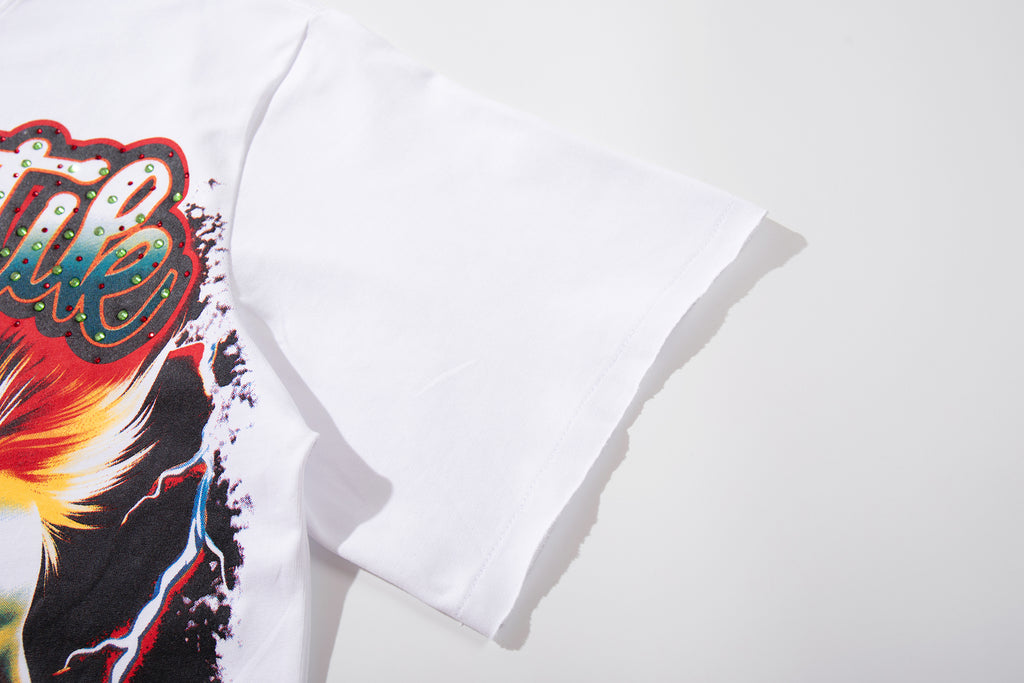 MAJESTIK Fire Skull Lightning Vintage Graphic T‑Shirt