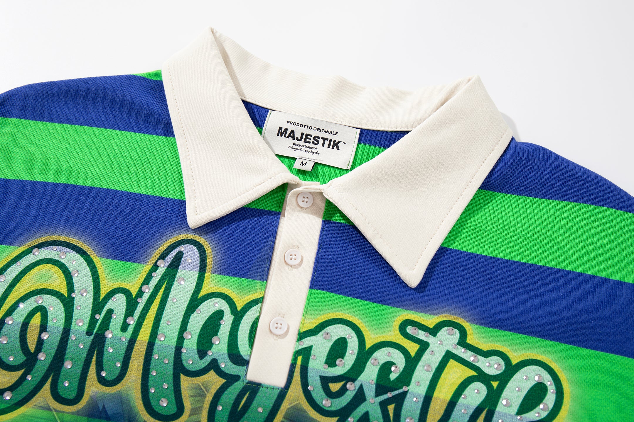 MAJESTIK Striped Skull Graphic Half‑Zip Polo Short‑Sleeve Shirt