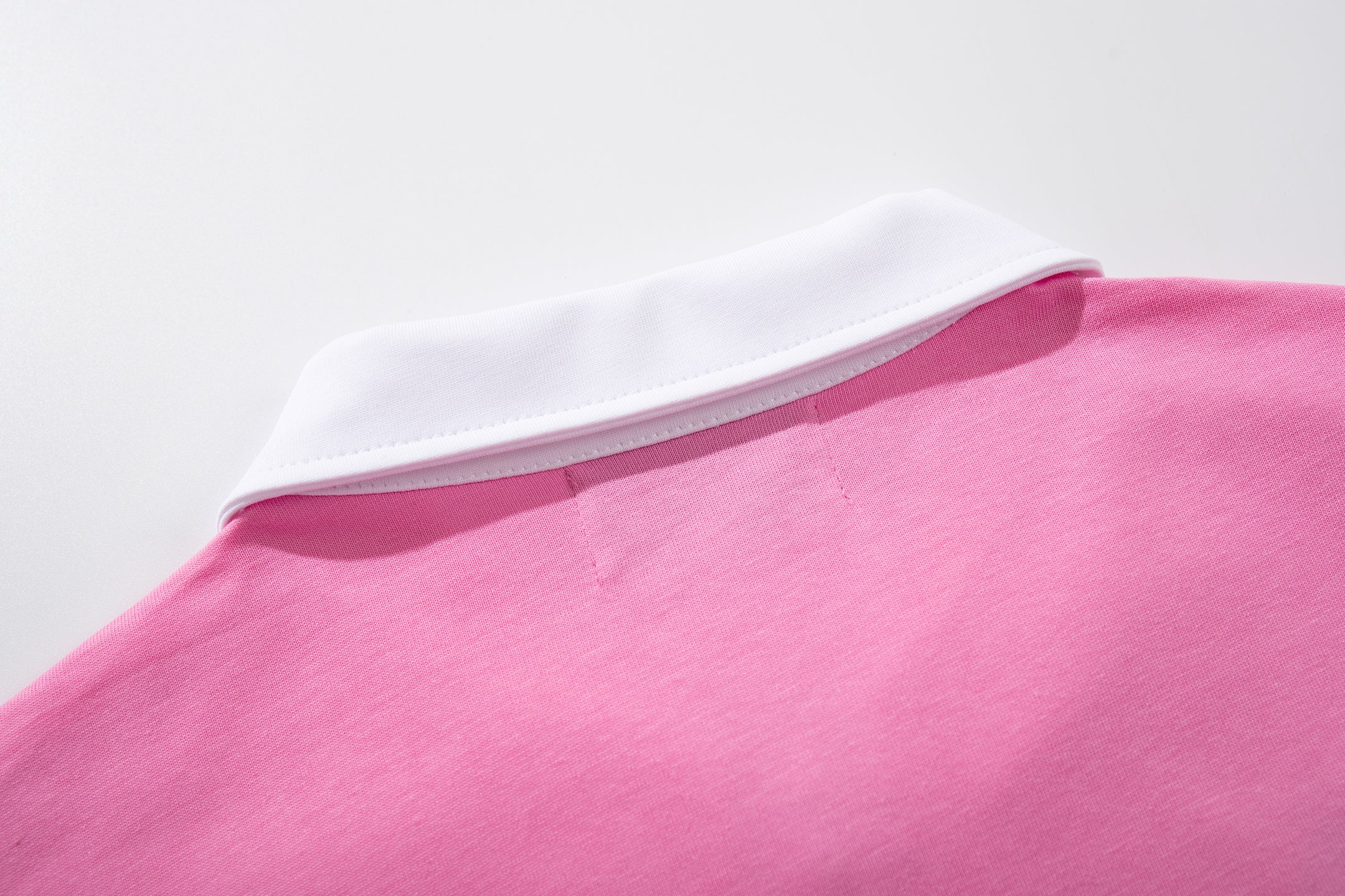 MAJESTIK Sports Patch‑Embroidered Half‑Zip Pink Striped Polo Shirt