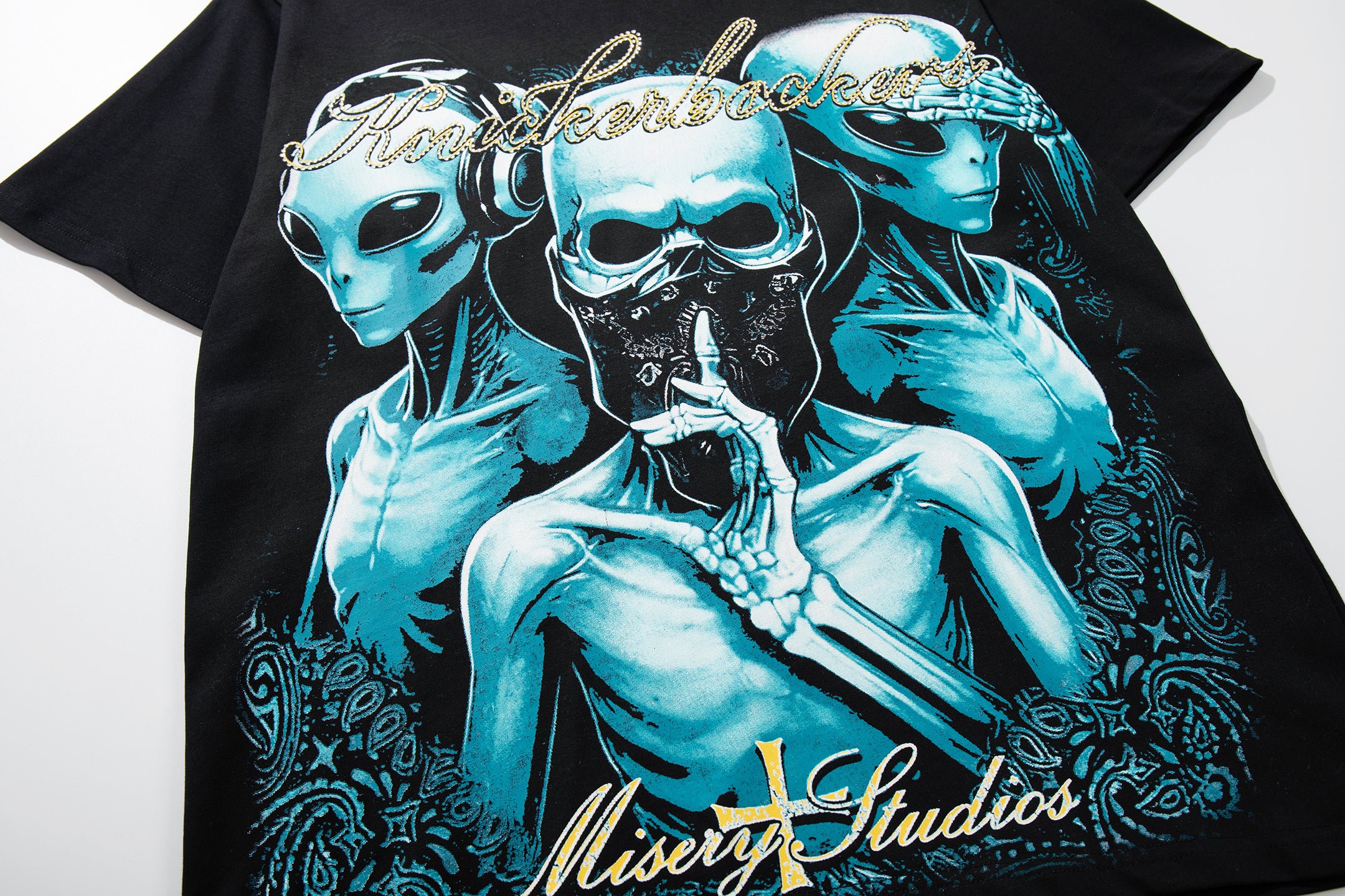 MAJESTIK Alien Skull Angel Sword Double‑Sided Graphic T‑Shirt