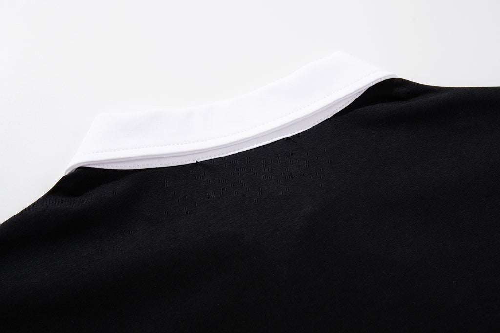 MAJESTIK Sports Embroidered Patch Half‑Zip Black‑White Polo Shirt