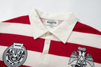 MAJESTIK Red‑White Striped Embroidered Polo Shirt