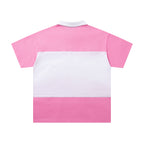 MAJESTIK Sports Patch‑Embroidered Half‑Zip Pink Striped Polo Shirt