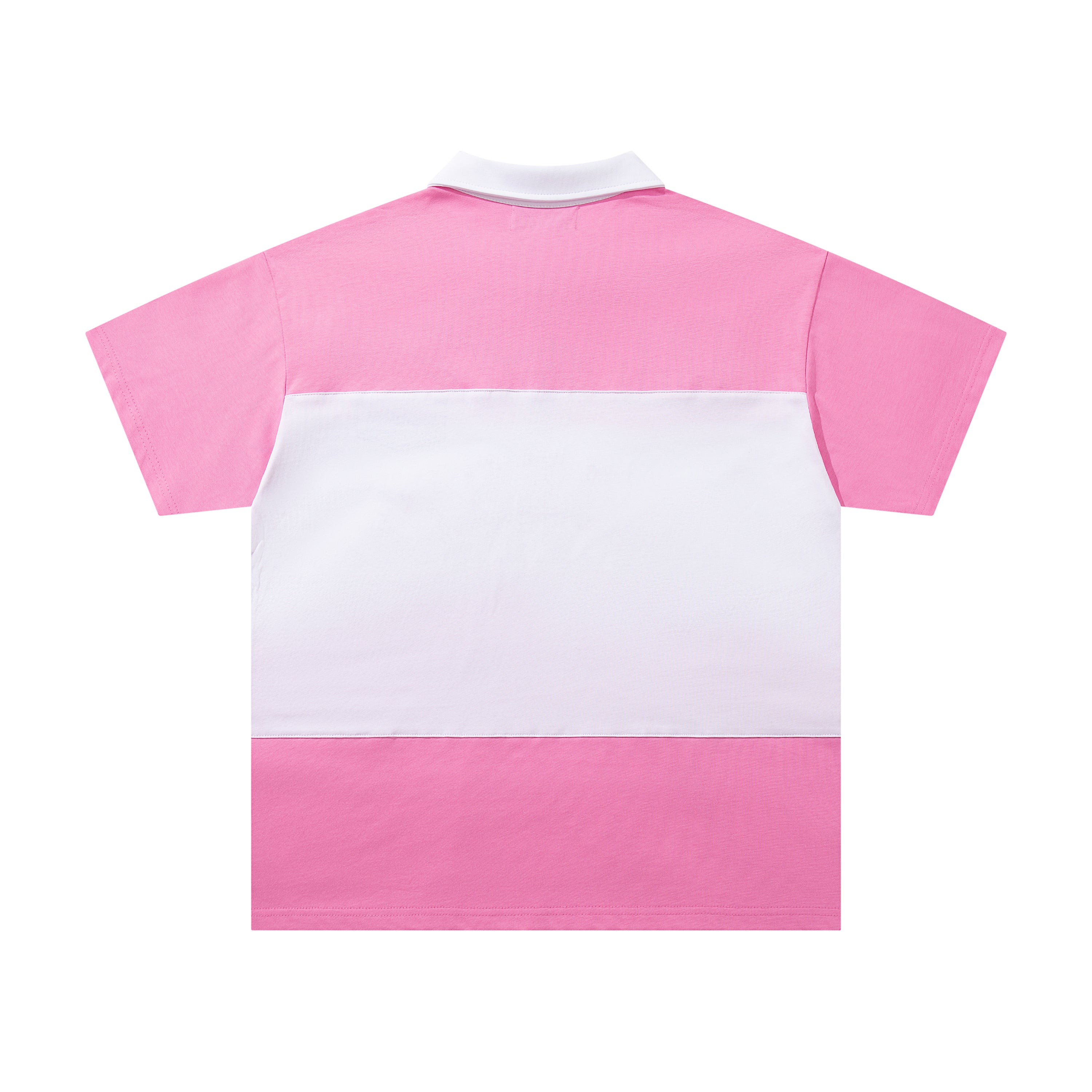 MAJESTIK Sports Patch‑Embroidered Half‑Zip Pink Striped Polo Shirt