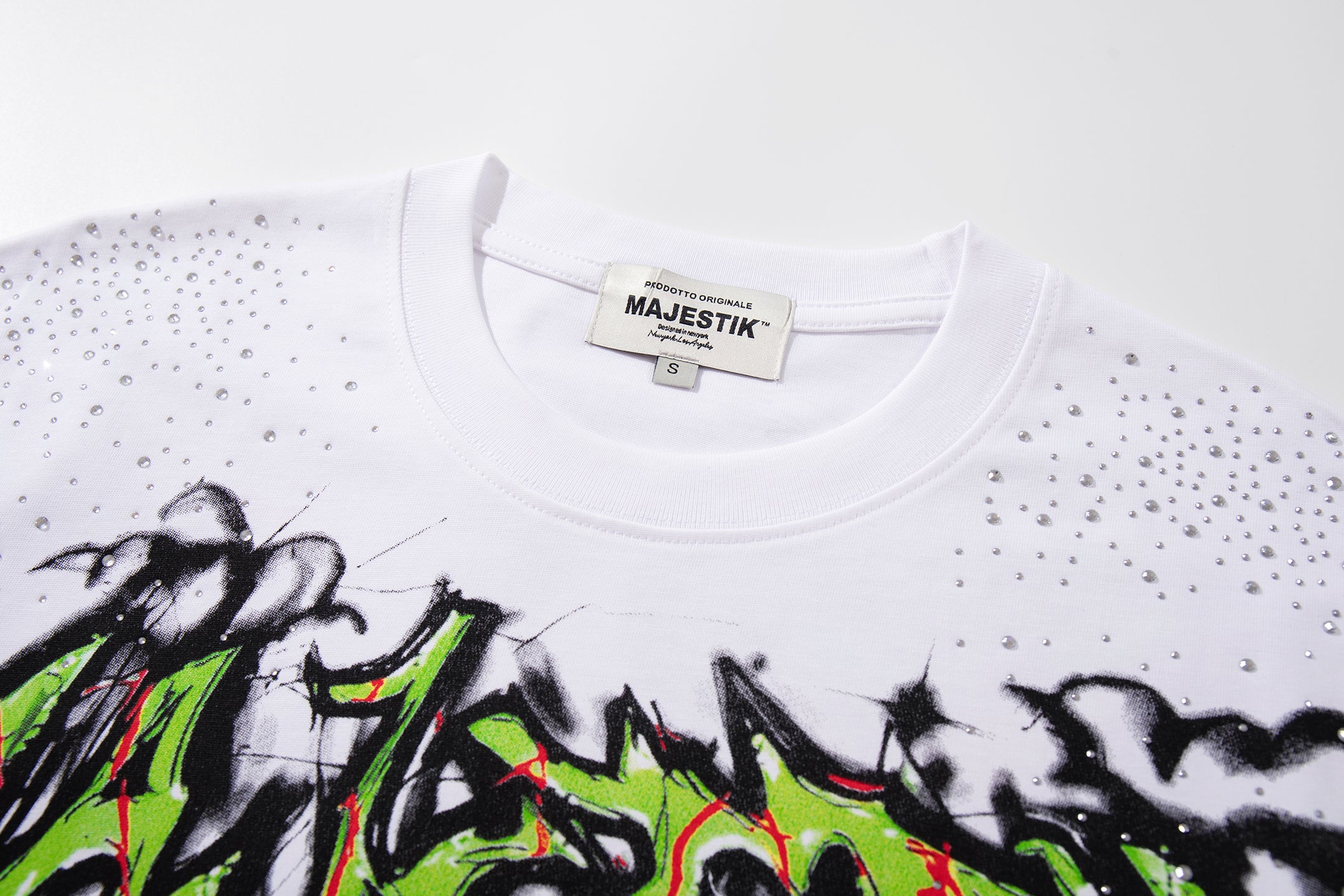 MAJESTIK Green Monster Graffiti Double‑Sided Graphic T‑Shirt