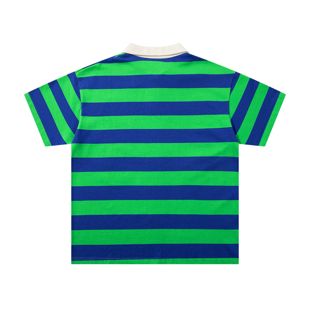 MAJESTIK Striped Skull Graphic Half‑Zip Polo Short‑Sleeve Shirt