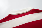 MAJESTIK Red‑White Striped Embroidered Polo Shirt