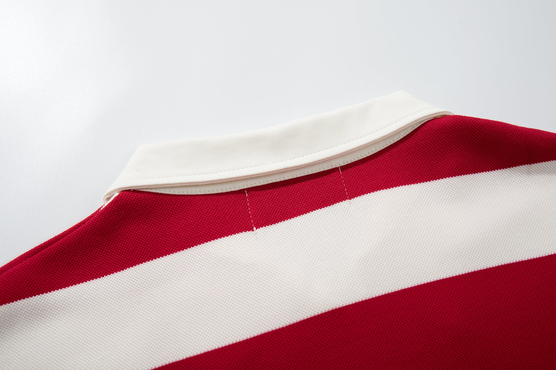 MAJESTIK Red‑White Striped Embroidered Polo Shirt