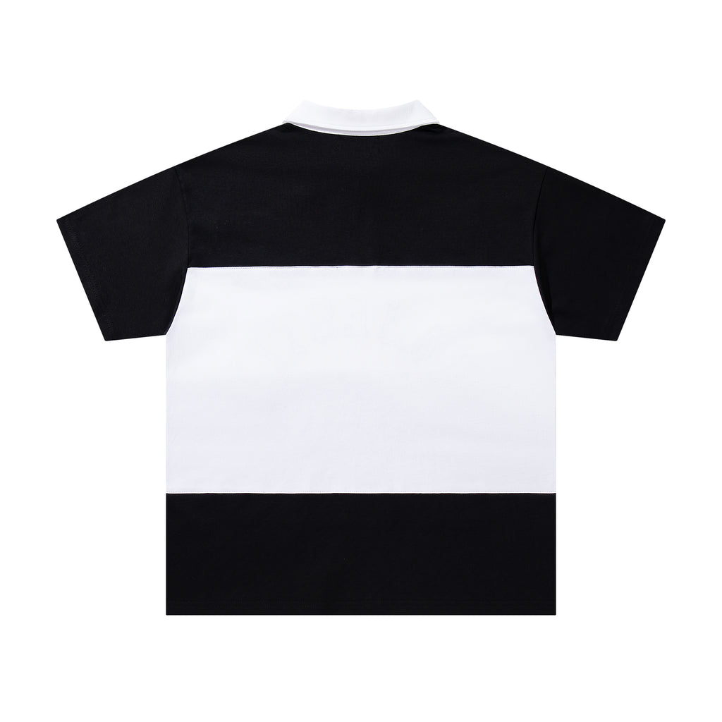 MAJESTIK Sports Embroidered Patch Half‑Zip Black‑White Polo Shirt