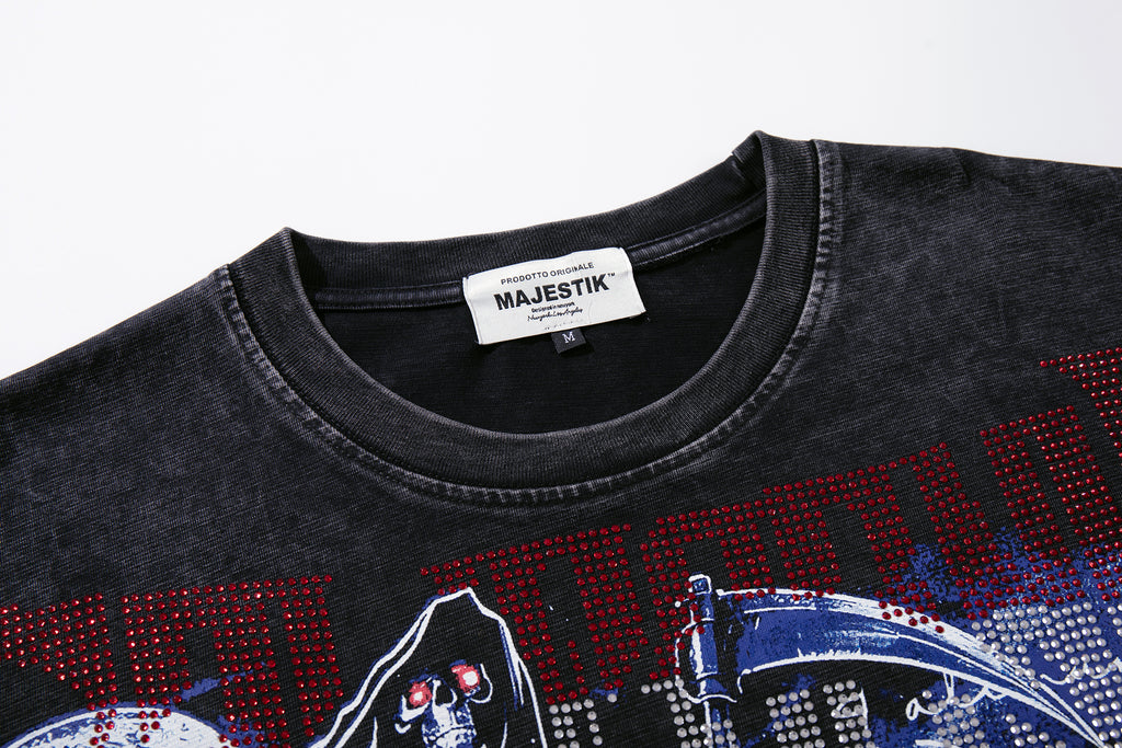 MAJESTIK Grim Reaper Scythe Vintage Washed Graphic T‑Shirt