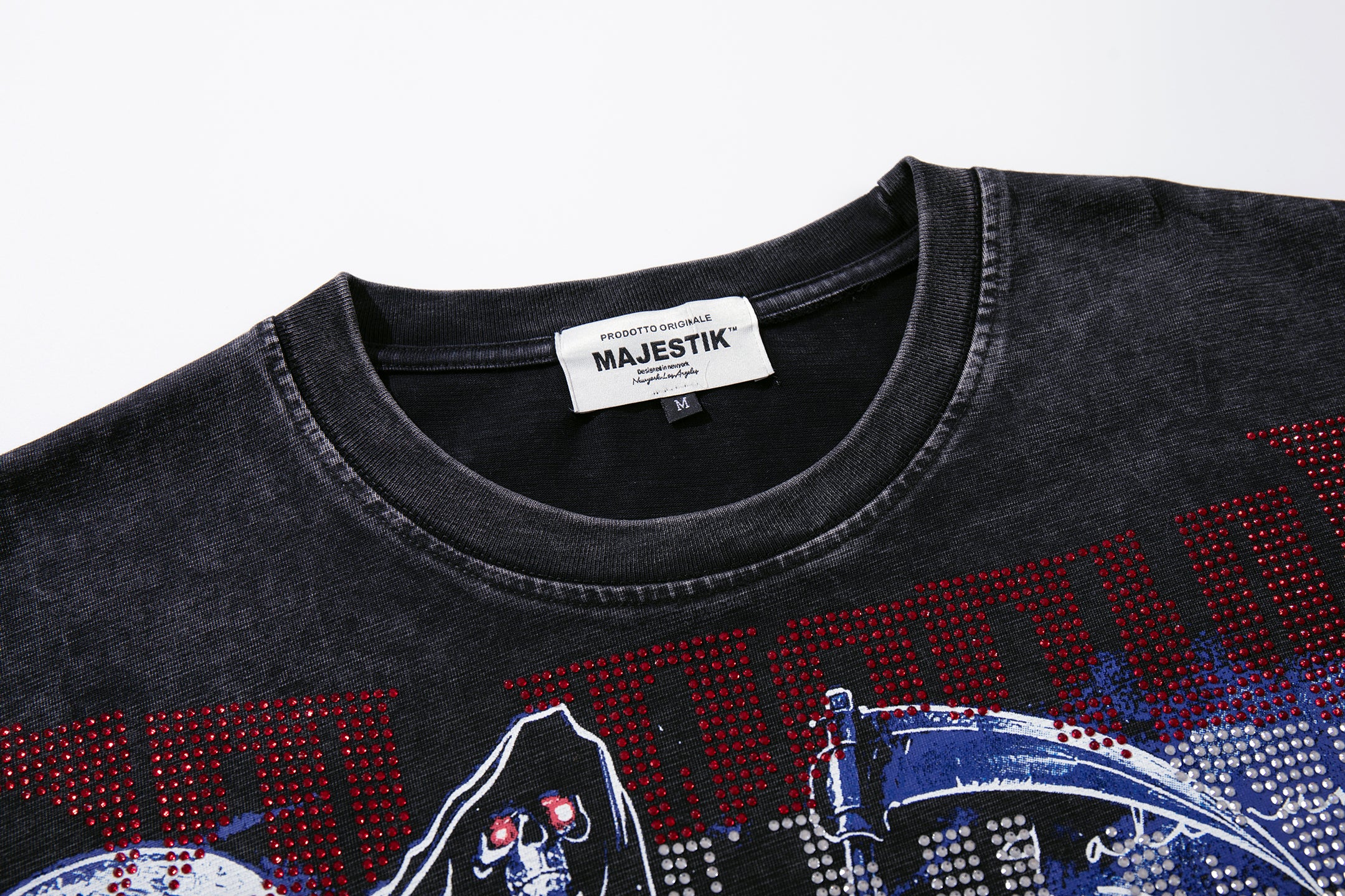 MAJESTIK Grim Reaper Scythe Vintage Washed Graphic T‑Shirt