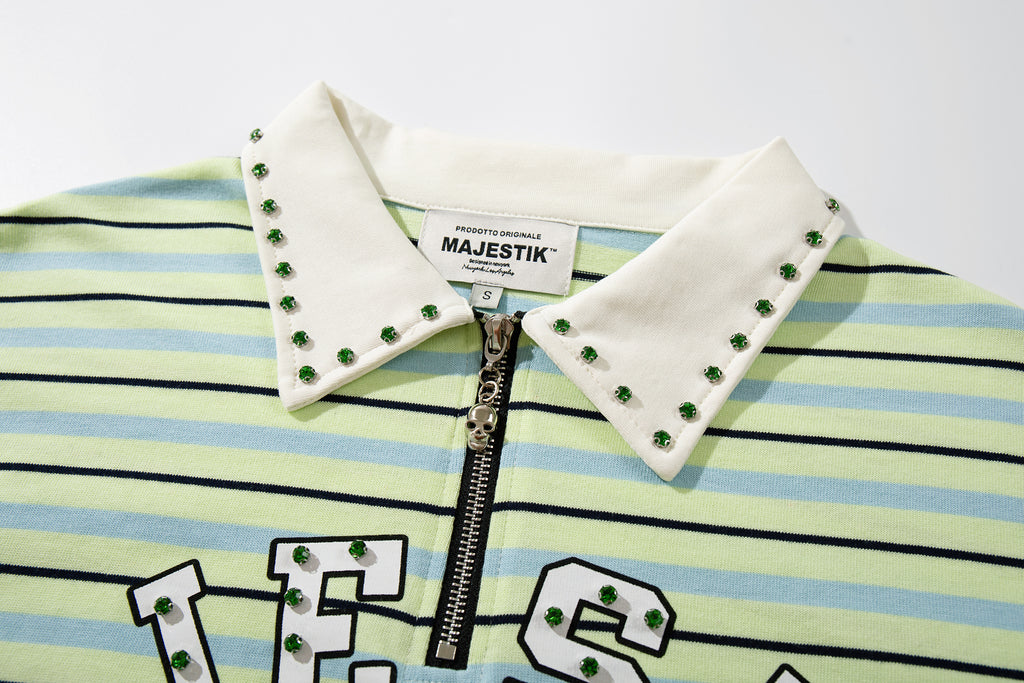 MAJESTIK XX Global Striped Half‑Zip Polo T‑Shirt