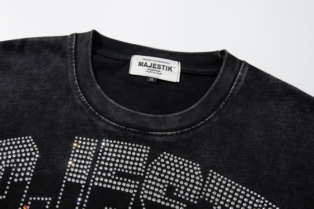 MAJESTIK Skeleton DJ Vintage Washed Double‑Sided Graphic T‑Shirt