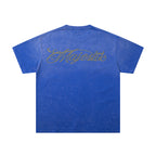 MAJESTIK Football Bear Vintage Blue Double‑Sided T‑Shirt