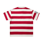 MAJESTIK Red‑White Striped Embroidered Polo Shirt