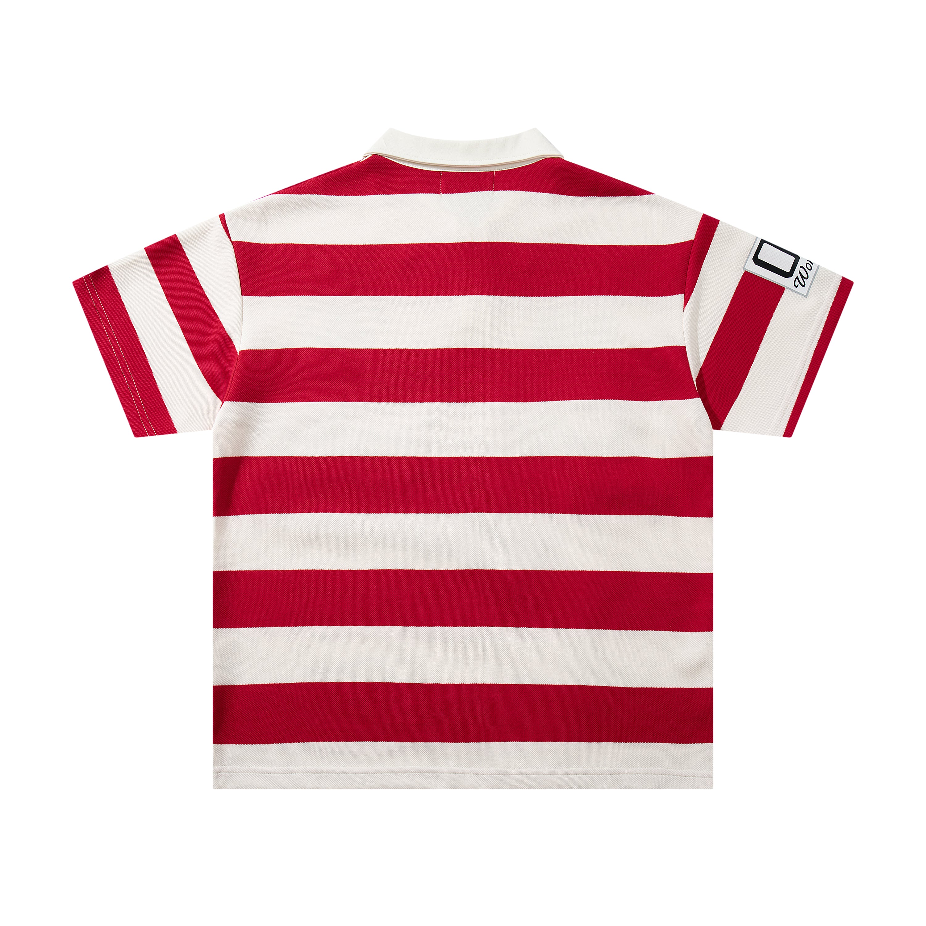 MAJESTIK Red‑White Striped Embroidered Polo Shirt
