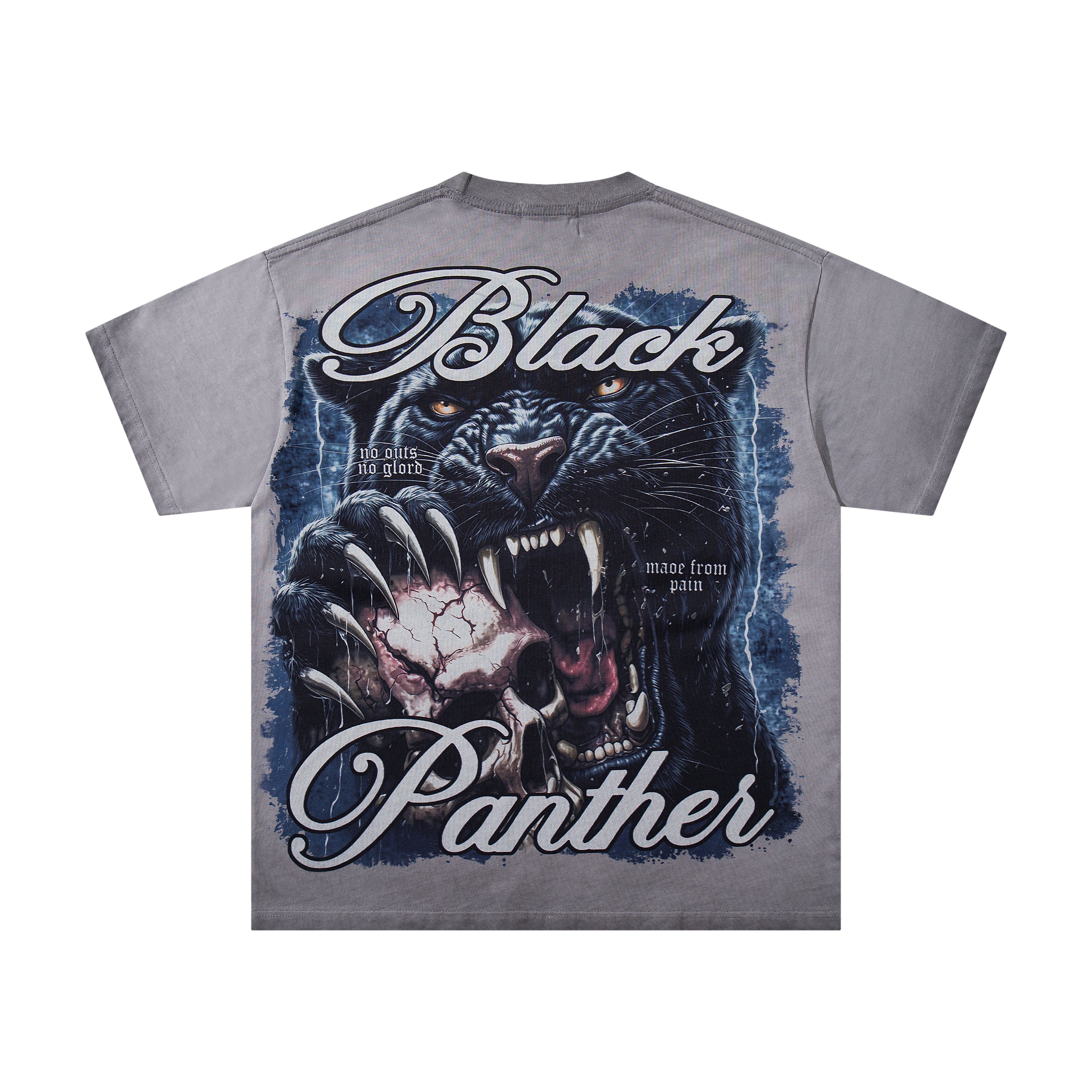 MAJESTIK Black Panther Skull Vintage Grey Double‑Sided T‑Shirt