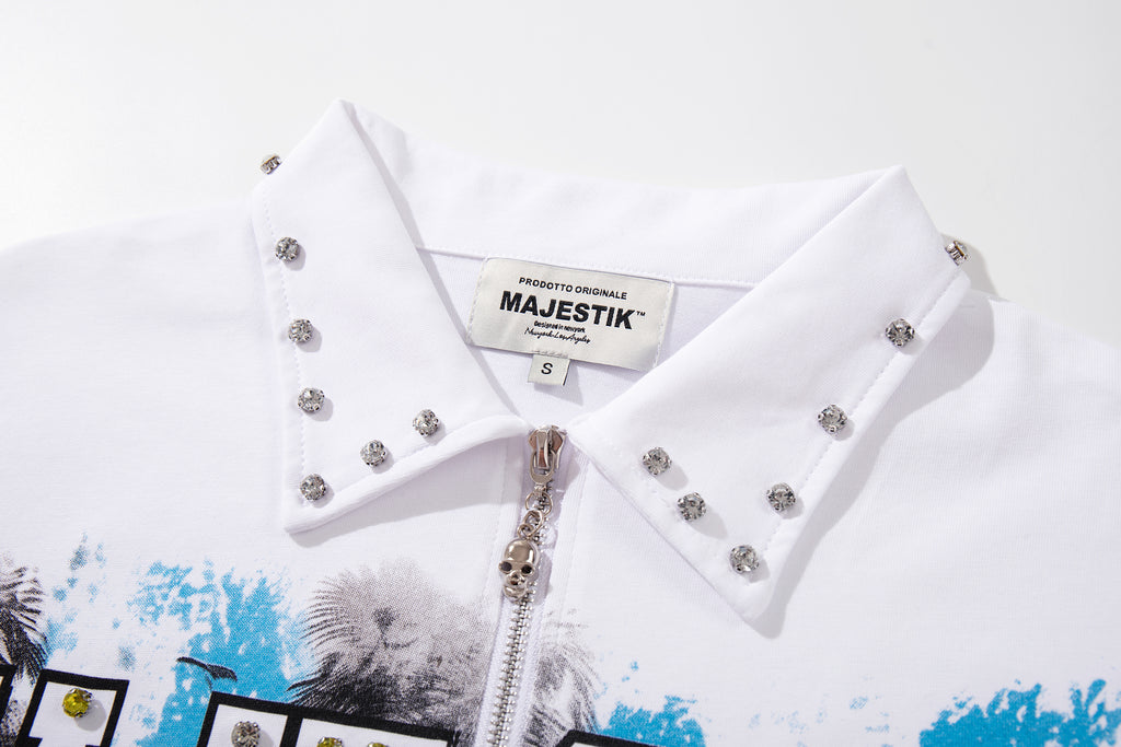 MAJESTIK Sports Car Graphic Quarter‑Zip Polo Shirt