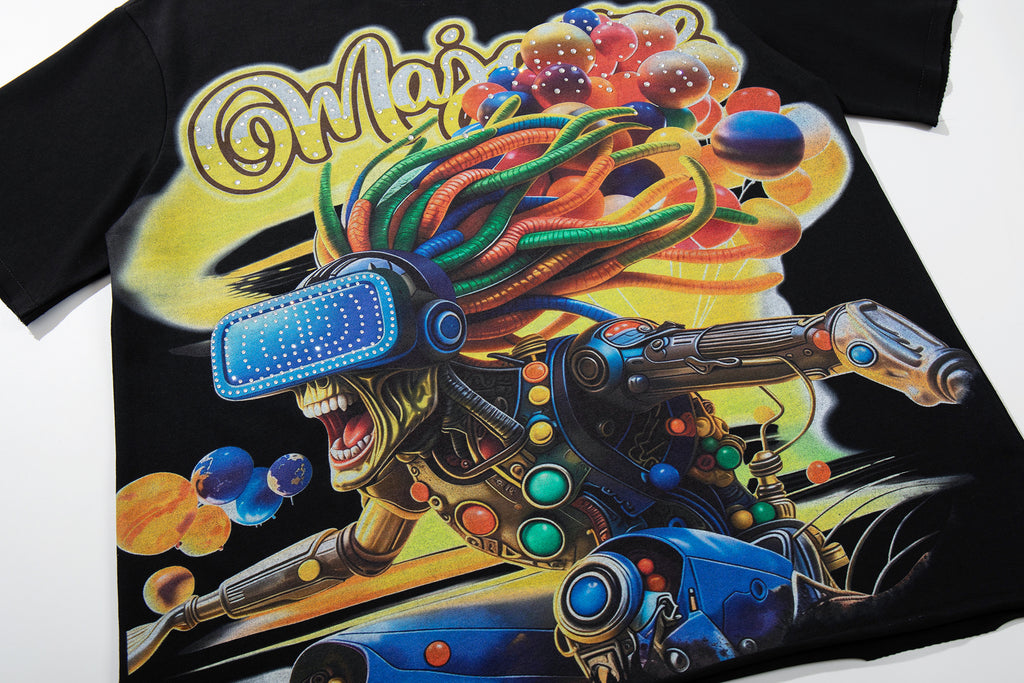 MAJESTIK VR Monkey Vintage Graphic T‑Shirt