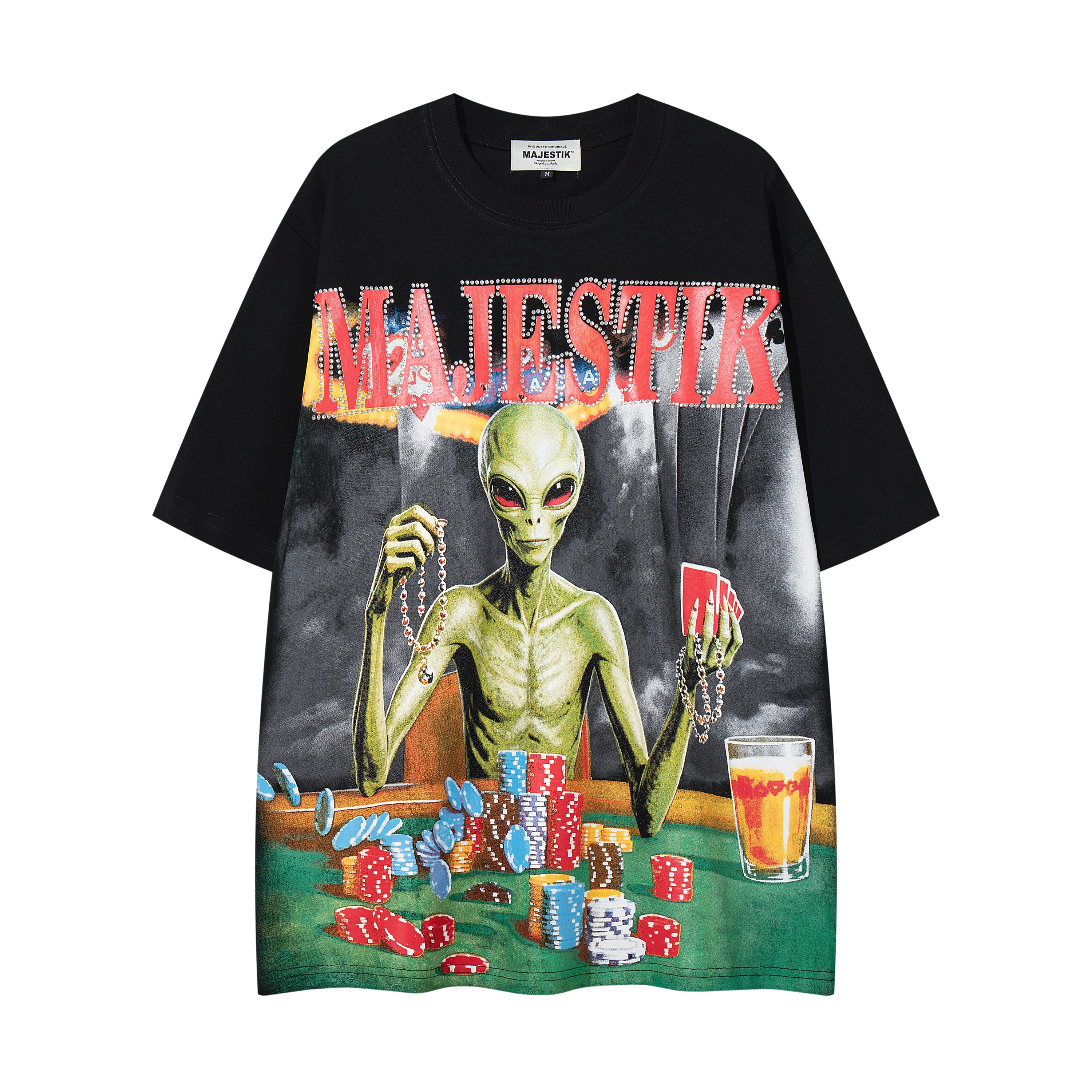 MAJESTIK Alien Casino Gambling Graphic T‑Shirt