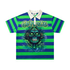 MAJESTIK Striped Skull Graphic Half‑Zip Polo Short‑Sleeve Shirt