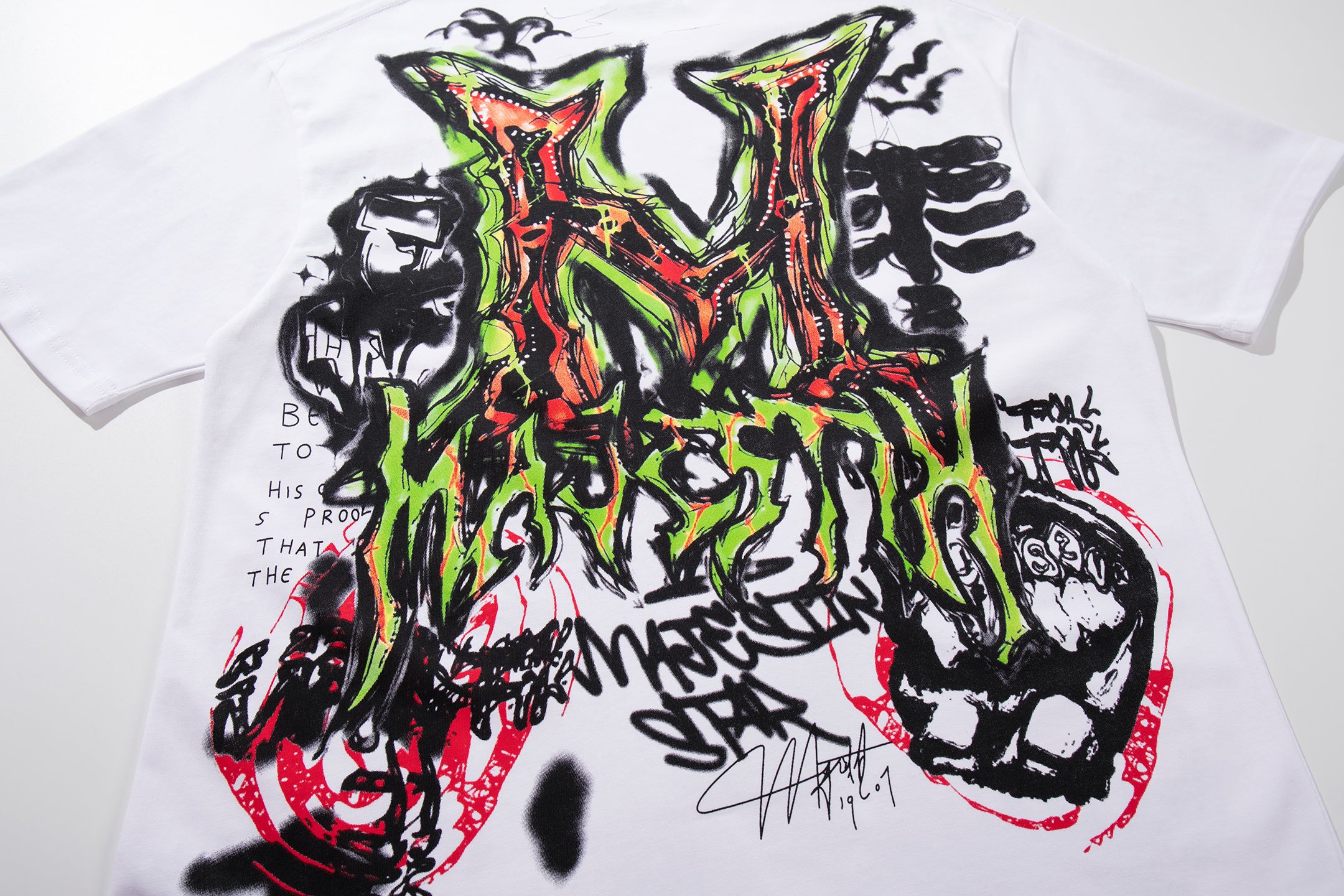 MAJESTIK Green Monster Graffiti Double‑Sided Graphic T‑Shirt