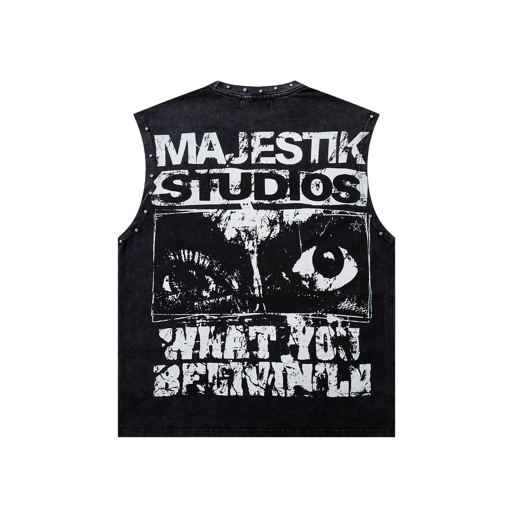 MAJESTIK Studios Distressed Eye Graphic Sleeveless Tank Top