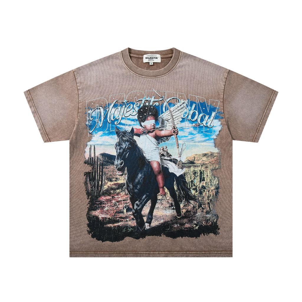 MAJESTIK Cowboy Angel Vintage Brown T‑Shirt
