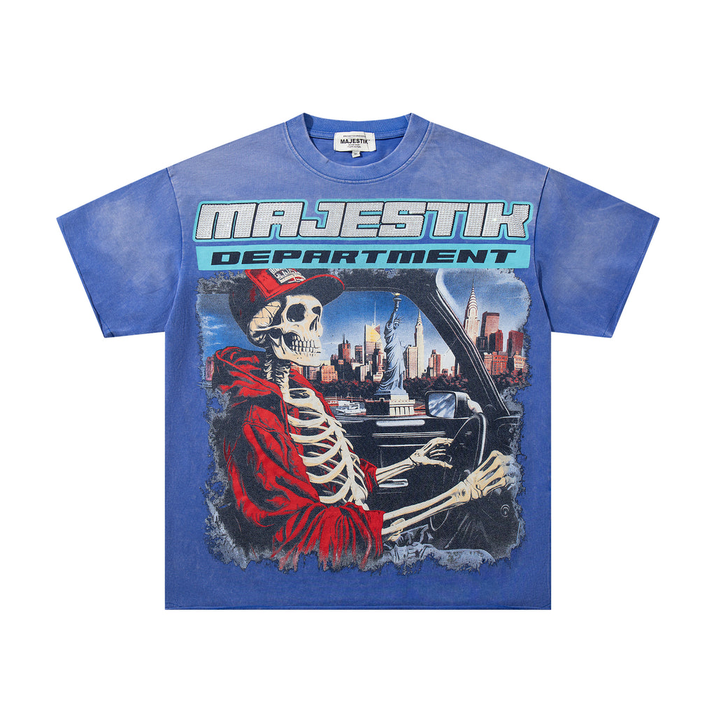 MAJESTIK Department Skeleton Driver Double‑Sided Vintage T‑Shirt
