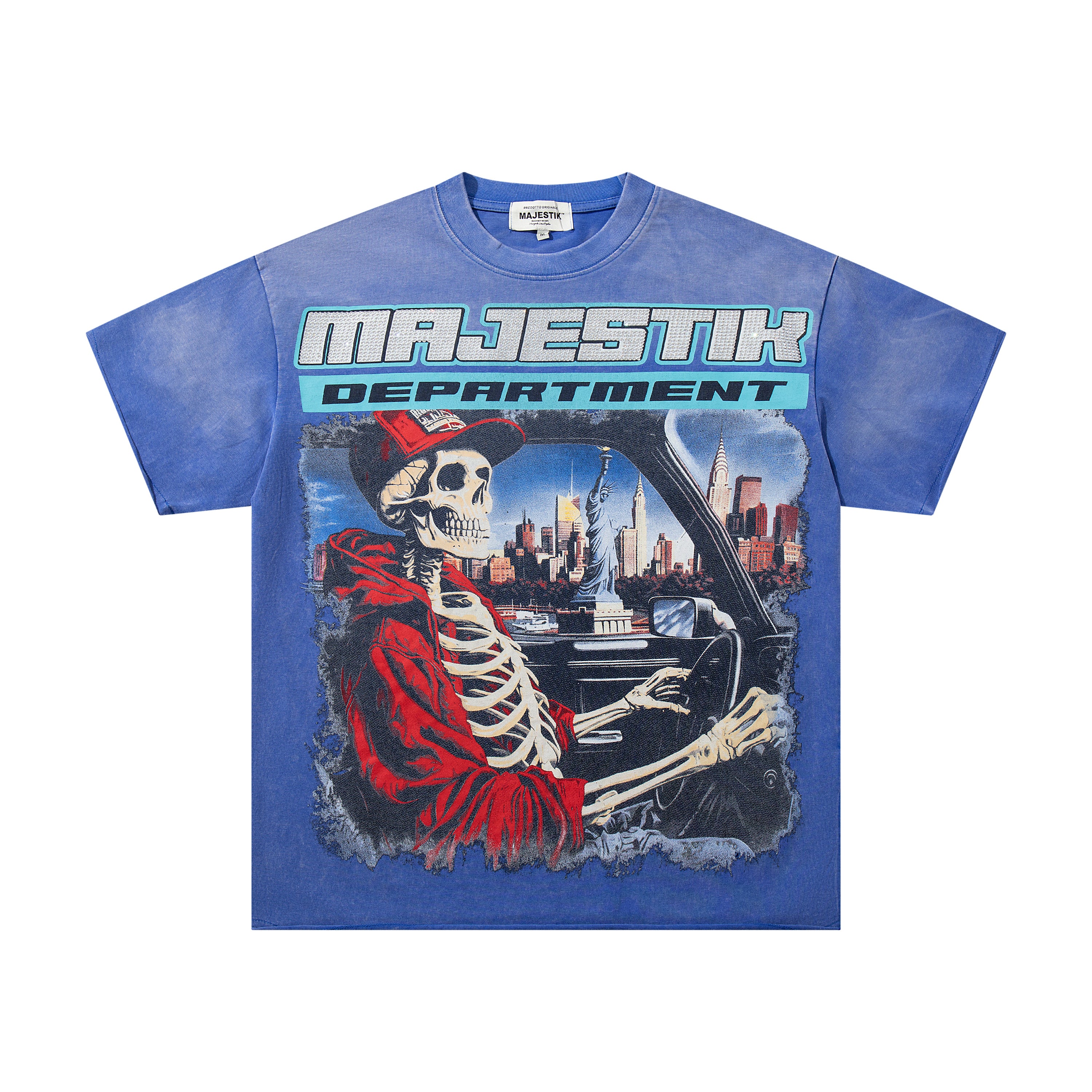 MAJESTIK Department Skeleton Driver Double‑Sided Vintage T‑Shirt