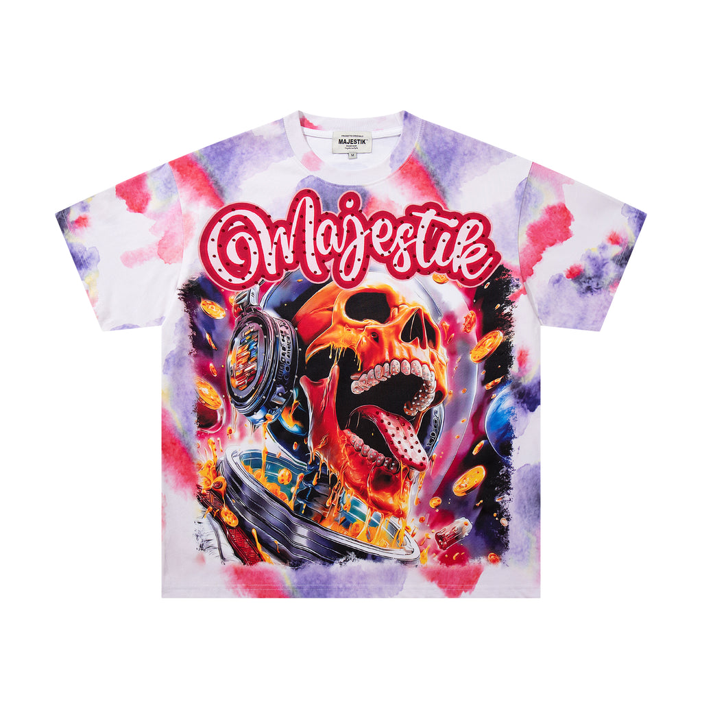 MAJESTIK Tie‑Dye Skull Graphic T‑Shirt