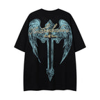 MAJESTIK Alien Skull Angel Sword Double‑Sided Graphic T‑Shirt