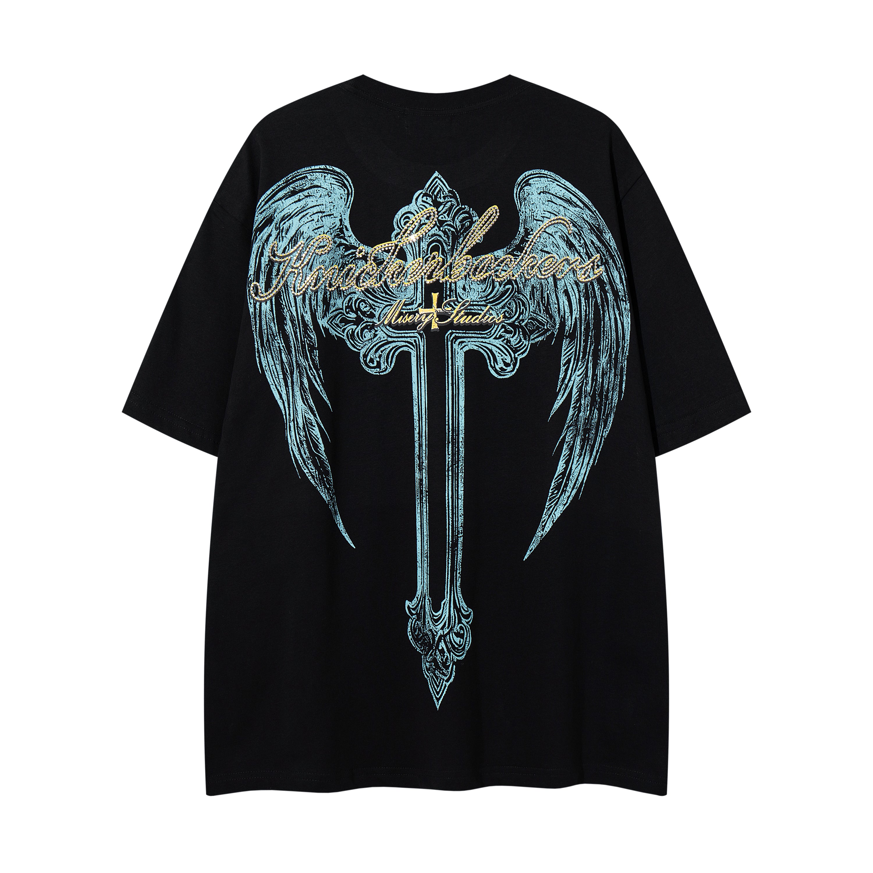 MAJESTIK Alien Skull Angel Sword Double‑Sided Graphic T‑Shirt