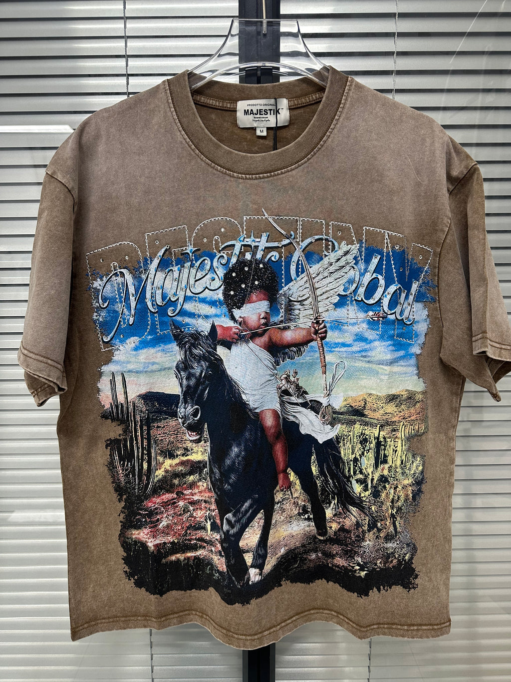 MAJESTIK Cowboy Angel Vintage Brown T‑Shirt