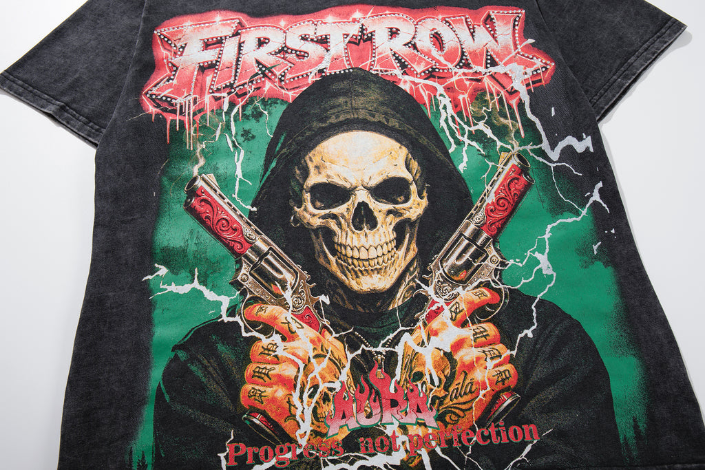 MAJESTIK Double‑Sided Skull Graphic Vintage T‑Shirt
