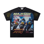 MAJESTIK Motocross Racing Vintage Black Double‑Sided T‑Shirt