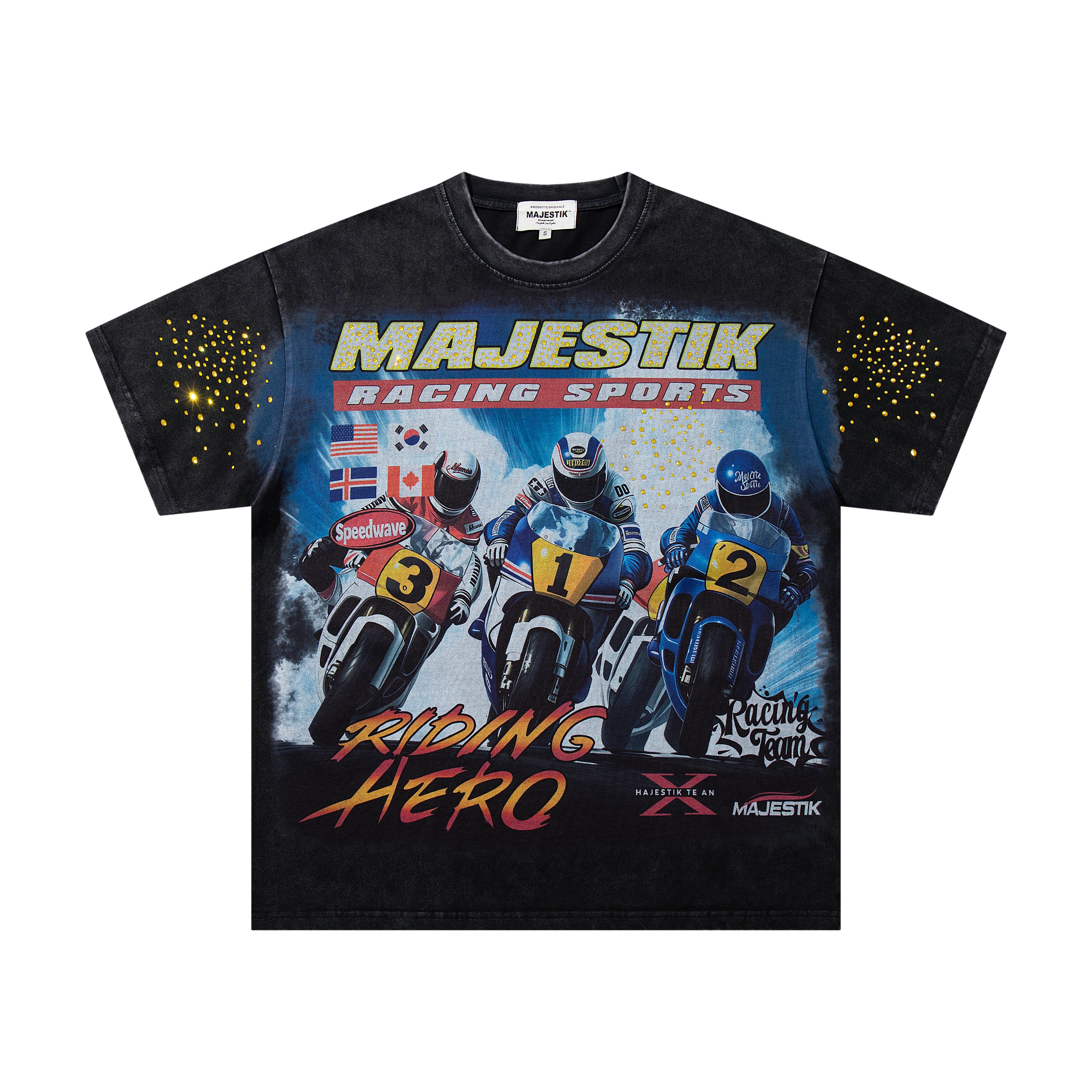 MAJESTIK Motocross Racing Vintage Black Double‑Sided T‑Shirt