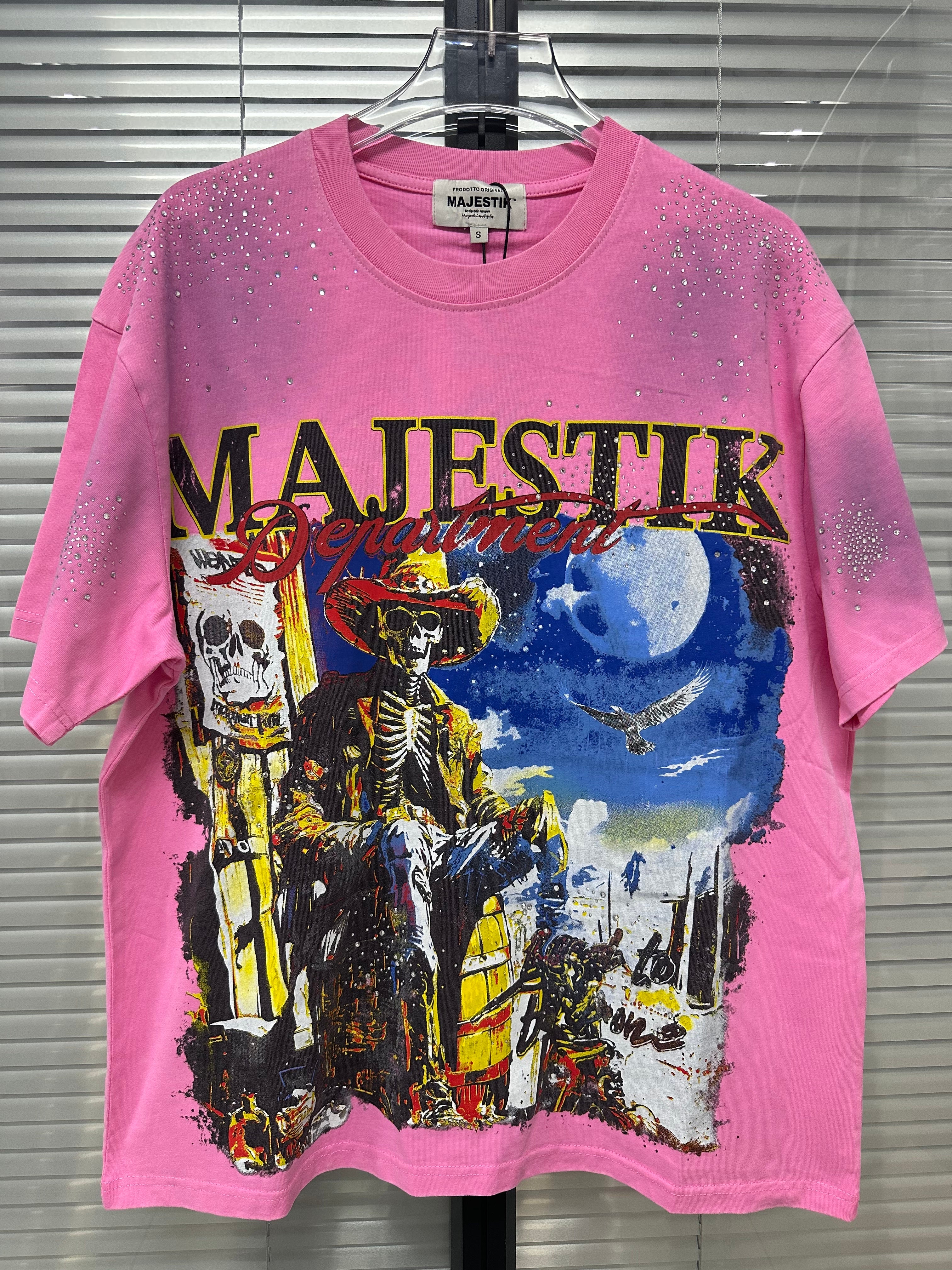 MAJESTIK Western Cowboy Vintage Pink T‑Shirt