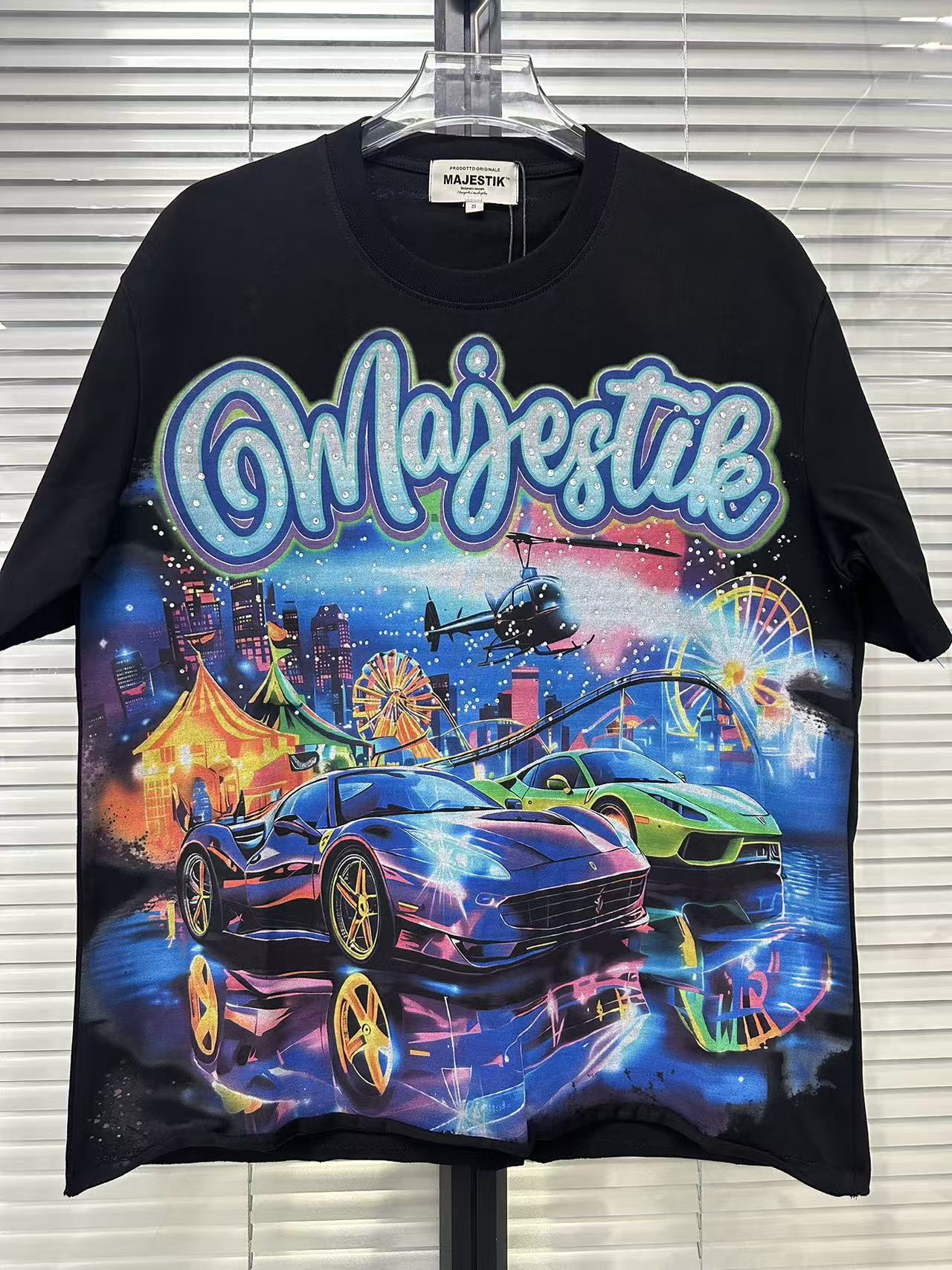 MAJESTIK Neon Sports Car City Vintage T‑Shirt