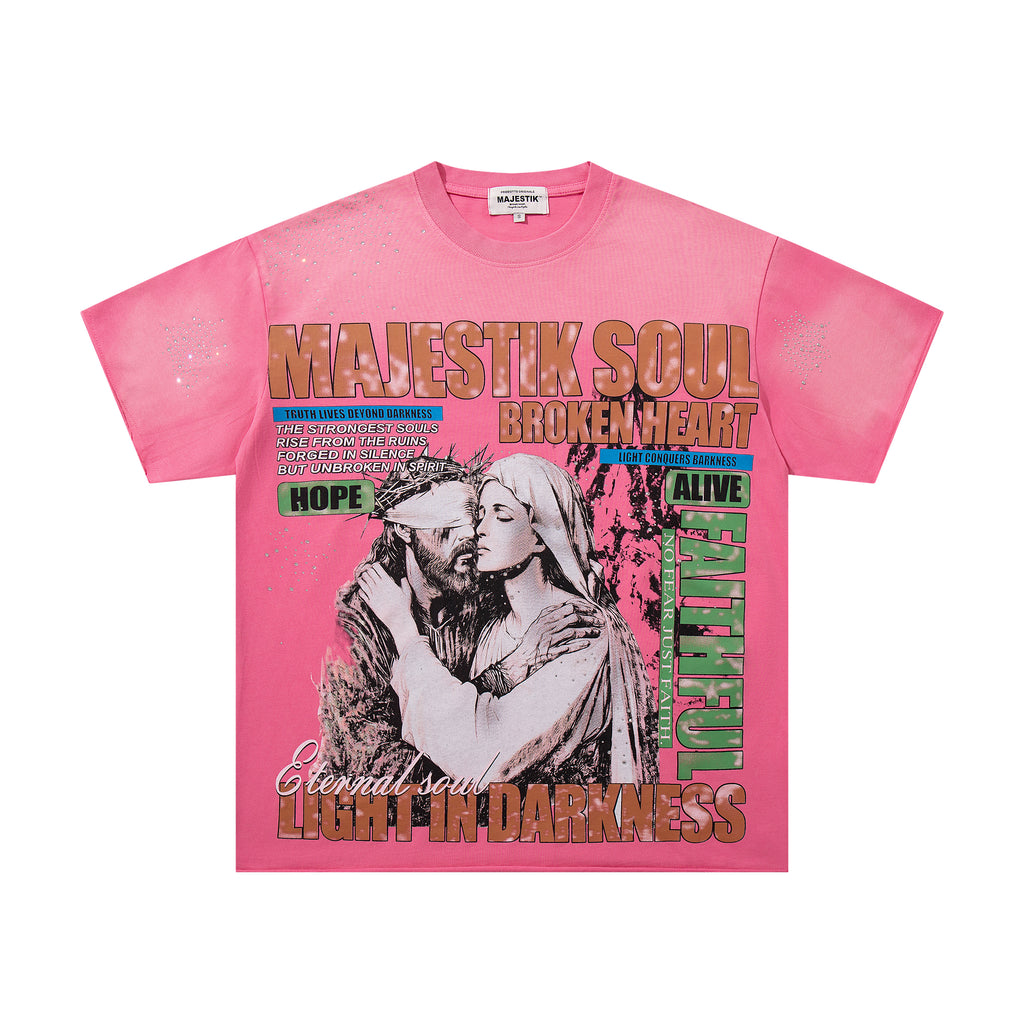 MAJESTIK Soul Light In Darkness Pink Vintage T‑Shirt