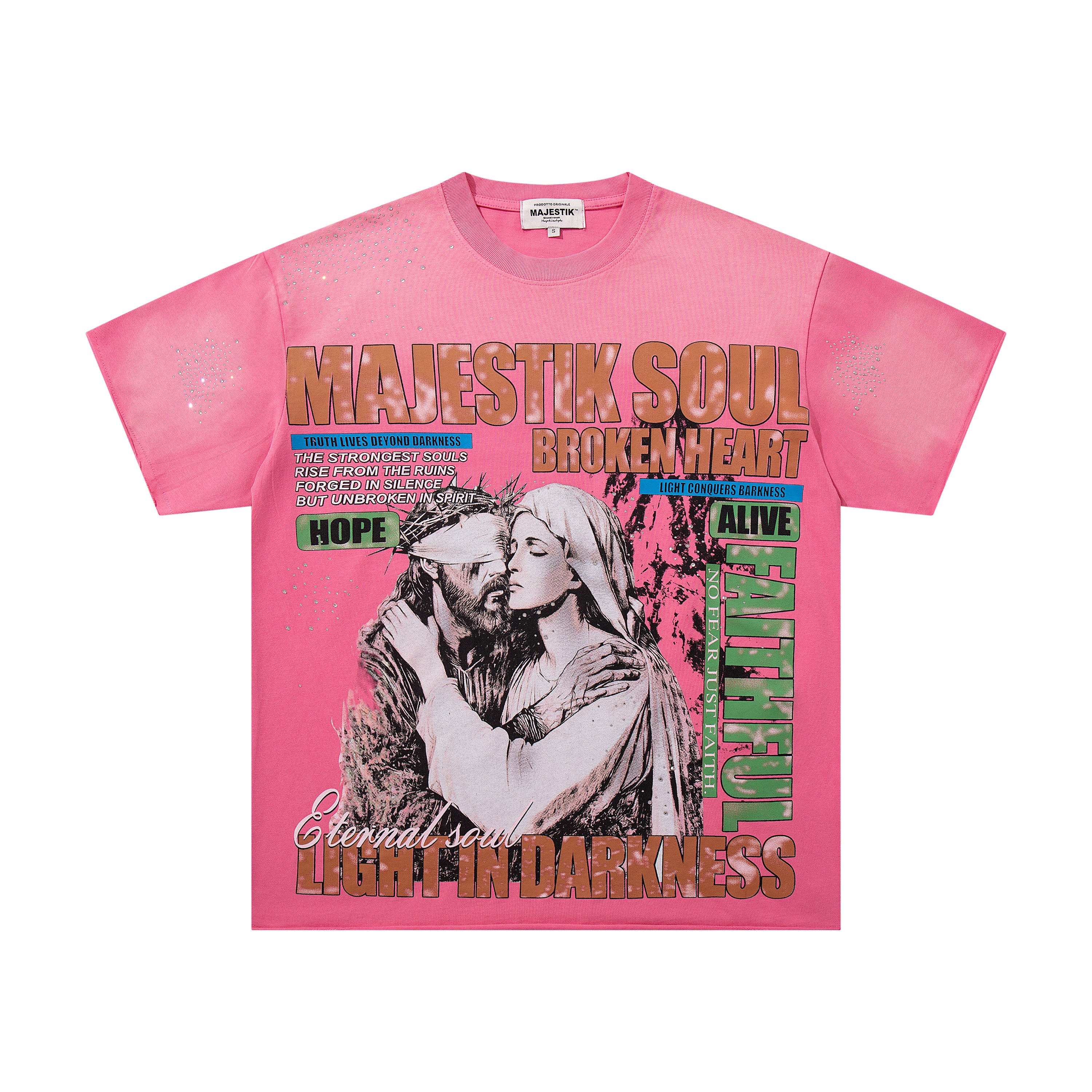 MAJESTIK Soul Light In Darkness Pink Vintage T‑Shirt