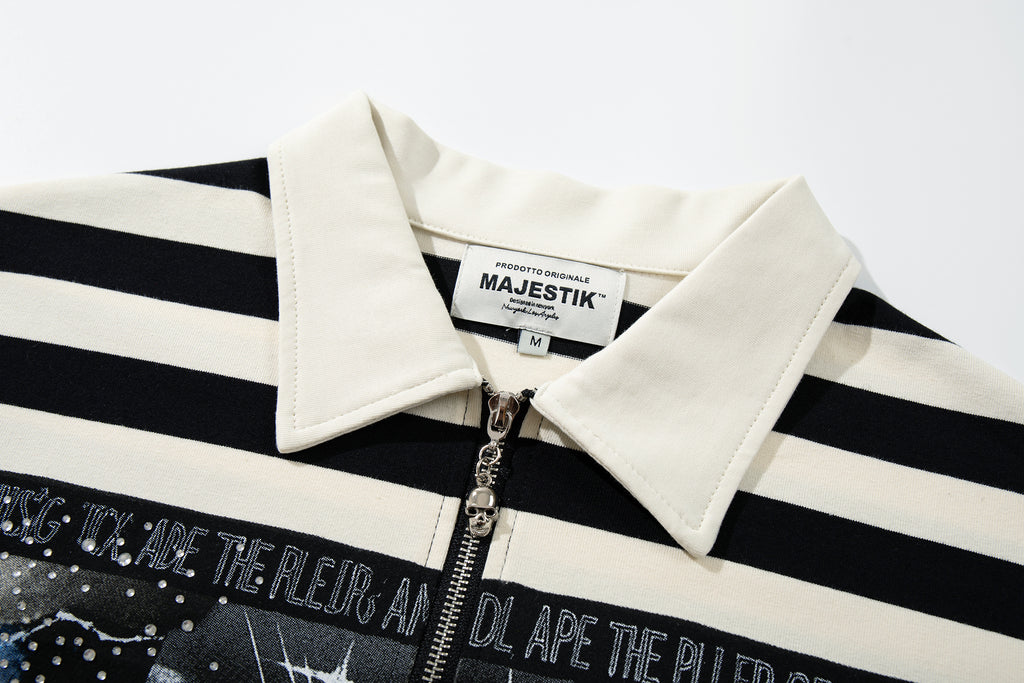 MAJESTIK Striped Half‑Zip Portrait Polo Short‑Sleeve Shirt
