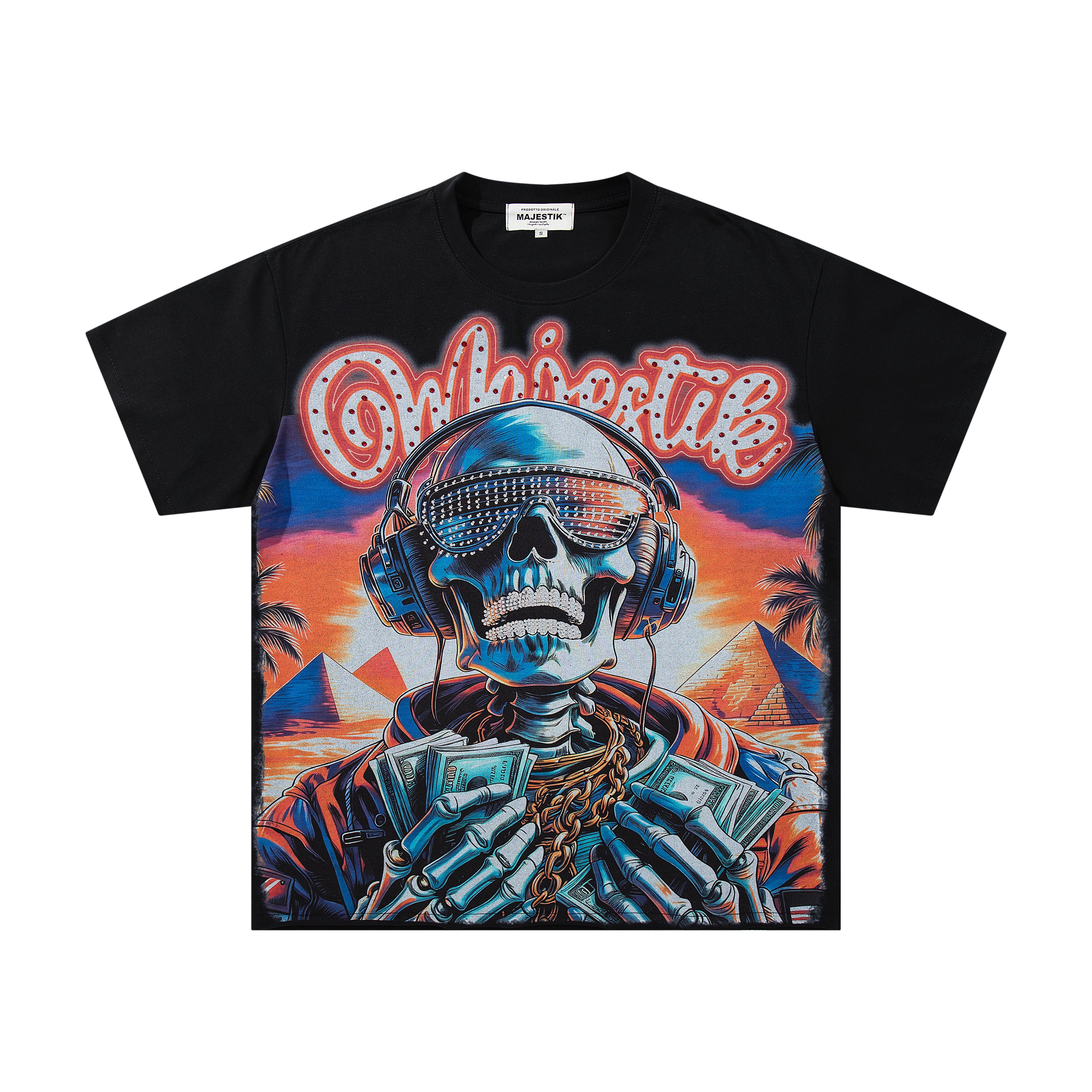 MAJESTIK Skull Hip‑Hop Vintage T‑Shirt
