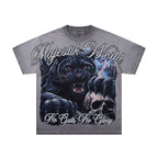 MAJESTIK Black Panther Skull Vintage Grey Double‑Sided T‑Shirt
