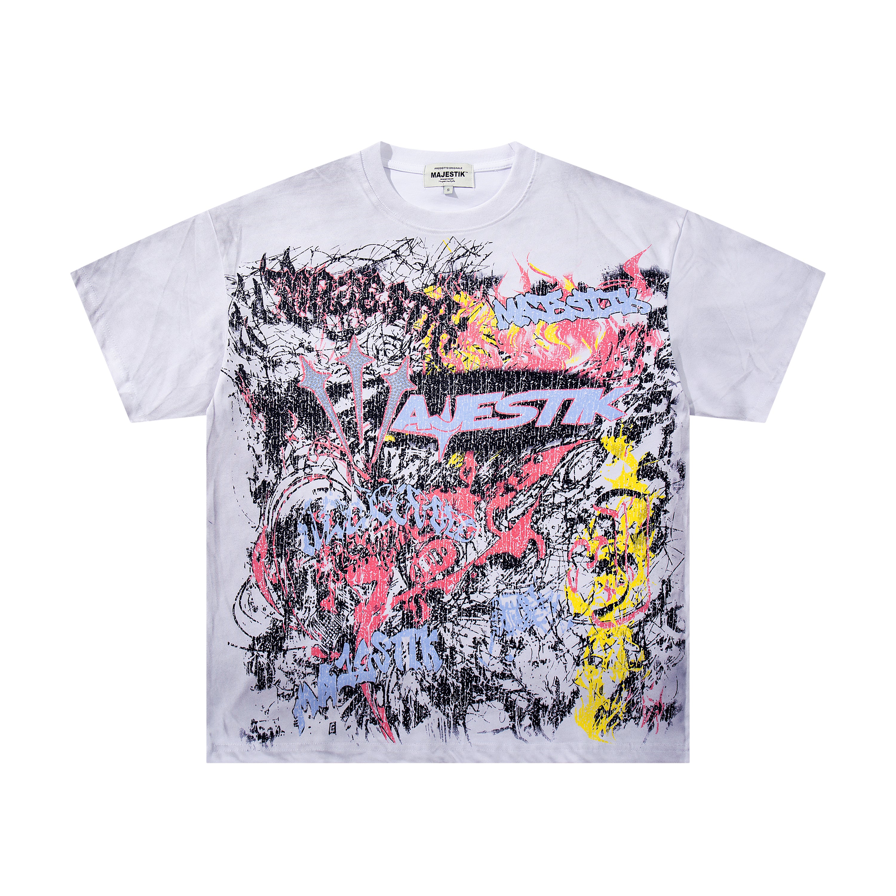 MAJESTIK Fearless Graffiti Chaos Double‑Sided Vintage T‑Shirt