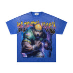 MAJESTIK Football Bear Vintage Blue Double‑Sided T‑Shirt