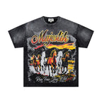MAJESTIK Wild Horses Live Free Double‑Sided Vintage T‑Shirt